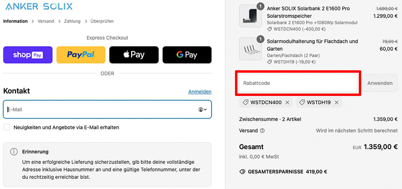 Wo löse ich den Anker SOLIX Rabattcode ein Wo löse ich den Anker SOLIX Rabattcode ein