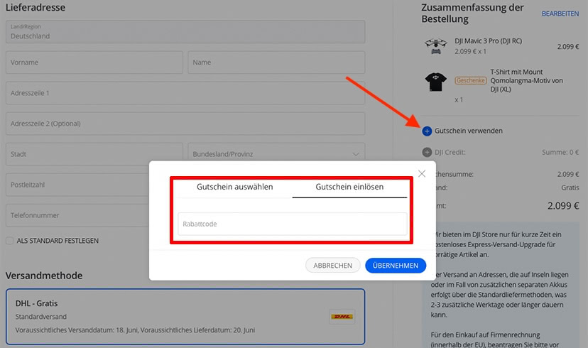 Wo löse ich den DJI Gutschein ein